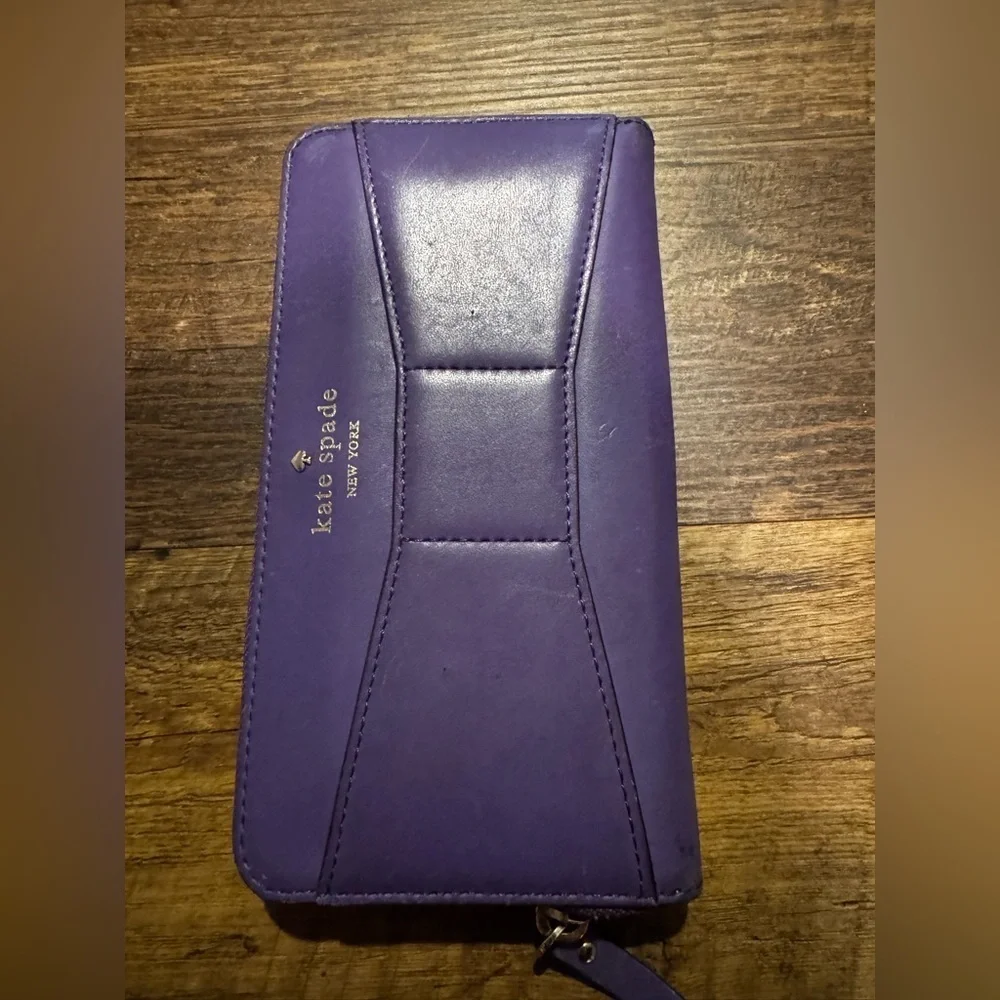 Kate Spade Purple Leather Long Zippy Wallet with Front Pocket